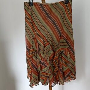 Ralph Lauren Striped Ruffle Midi Skirt in Green, Orange, Red, Brown